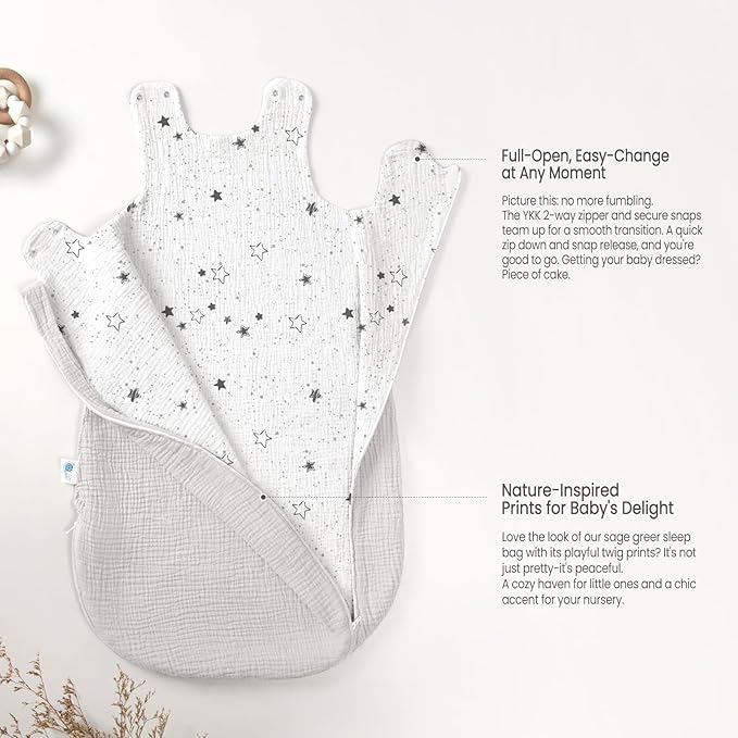 lulumoon Sleep Sack Muslin for Baby: Cotton Wearable Blanket for 9-15 Months - Soft Lightweight Ideal for Nursery Lounge Nighttime Naptime 12-18 Months