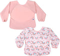SPINFOX 2 Pack Baby Smock for Eating, Mess Proof Baby Bib, Waterproof Toddler Baby Feeding Bibs Shirt for Girl 6-24 Months