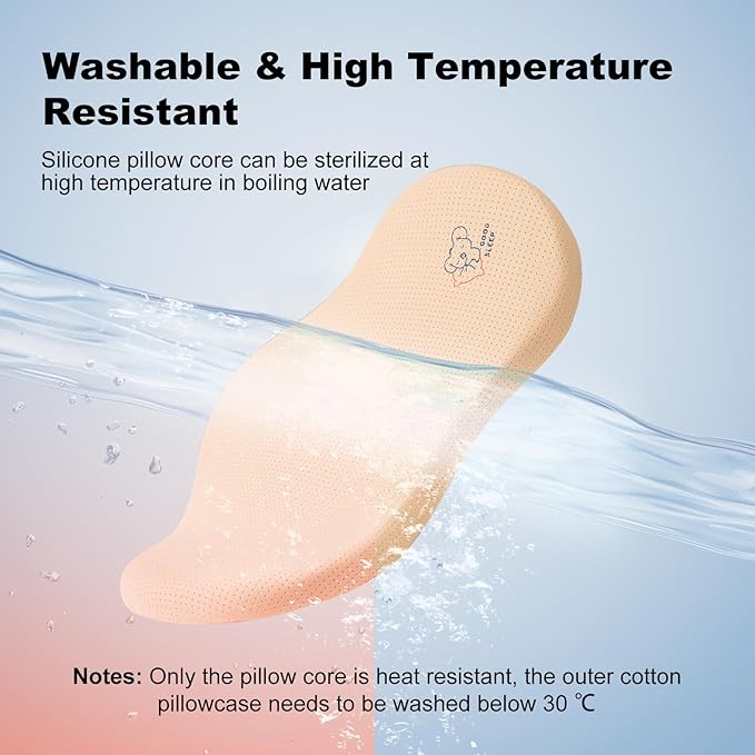 Reidio 1pc Toddler Silicone Pillow Breathable Toddler Pillow with Removable Cotton Pillowcase Kids Pillows for Sleeping Machine Washable (Rose, H2)