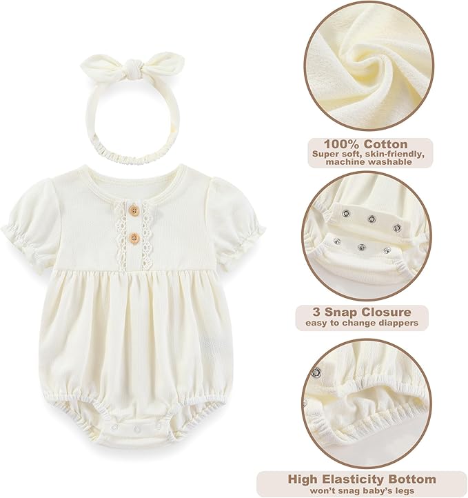 Newborn Baby Girl Clothes Cotton Bubble Romper Floral Short Sleeve Bodysuit 3 Pack