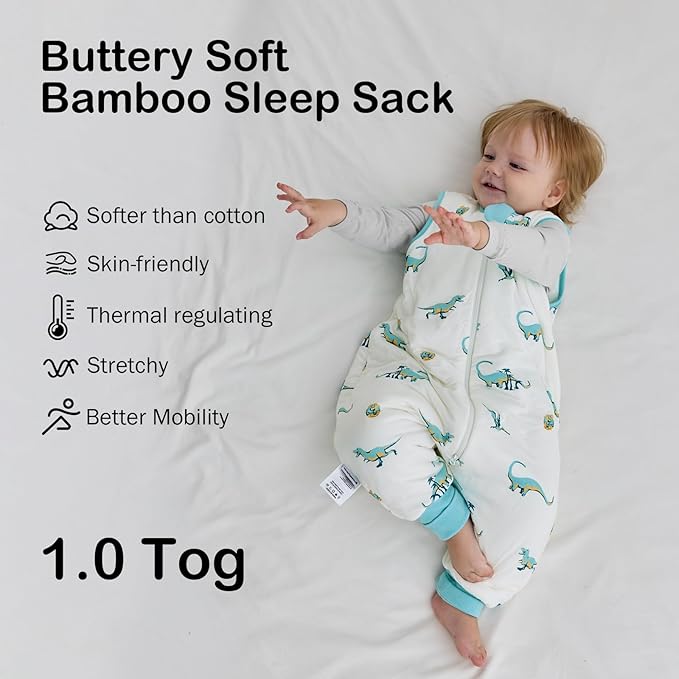 BubblePanda Rayon Made from Bamboo Toddler Sleep Sack with Feet 12-24 Months 1.0 Tog Ultra Soft Toddler Sleeping Sack 1t-2t Sleep Bag Walker Quilted Wearable Blanket with Legs 2-Way Zipper Lightweight