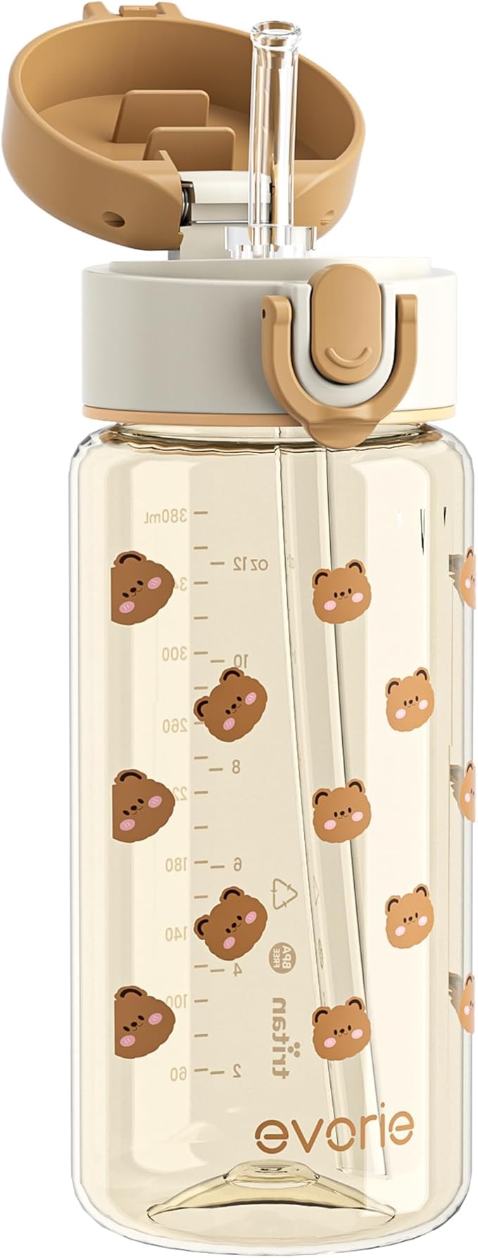 Evorie Tritan Kids Water Bottle for School with Straw, 13oz BPA Free Leak Proof Drinking Cup, Lightweight and Durable Drink Bottle (Honey Bear)