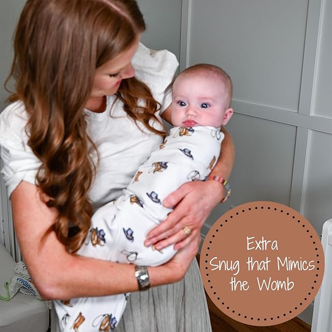 LollyBanks 100% Organic Cotton Baby Boy Essentials Swaddles 0-3 Months, Newborn Swaddle with Easy Change Zipper, Western Baby Swaddle Blanket Wrap (Cowboy Print)