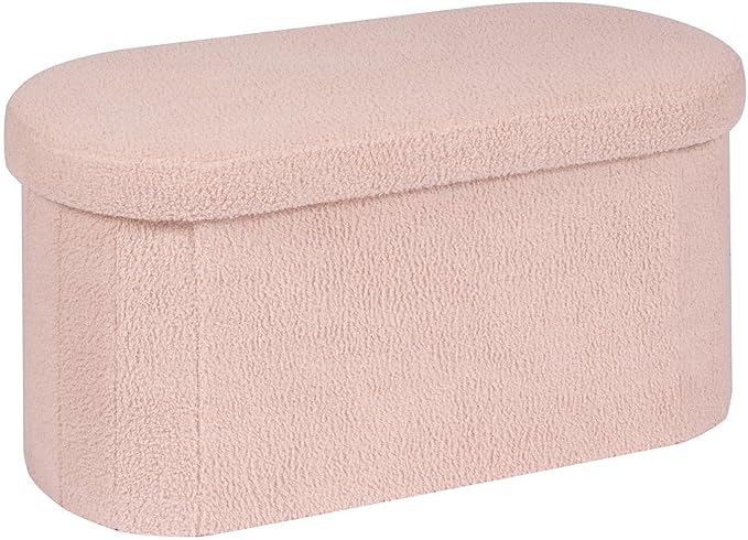 B FSOBEIIALEO Ottoman with Storage for Living Room, Sherpa Folding Storage Ottoman Foot Rest, 30 Inches Collapsible Bedroom Bench Pink