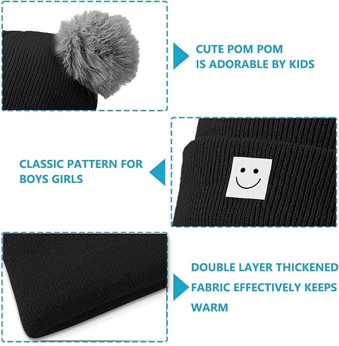 AZJ Baby Beanie Hat Toddler Infant Winter Knitted Hat Kids Soft Warm Pom Pom Beanie Cap for Boys Girls