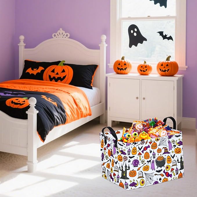 Ghost Happy Halloween Kids Gift Shelf Storage Basket Organizer Box Clothes Laundry Hamper Toys Nursery Basket Baby Laundry Basket with Handles