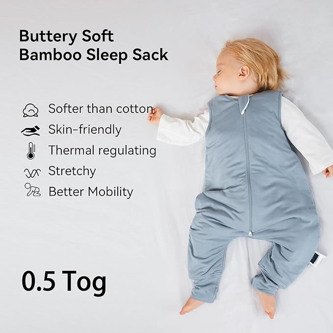 BubblePanda Rayon Made from Bamboo Toddler Sleep Sack with Feet 12-24 Months 0.5 Tog Ultra Soft Toddler Sleeping Sack 1t-2t Baby Sleep Bag Walker Wearable Blanket with Legs 2-Way Zipper Lightweight