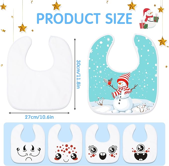 HooLing 12-Piece Sublimation Blank Baby Bib Set, Heat Press White Bibs, Printable, Reusable, Stain & Odor Resistant, Feeder Drool Bibs, 11.8 x 10.63 inches, Unisex-Babies, White