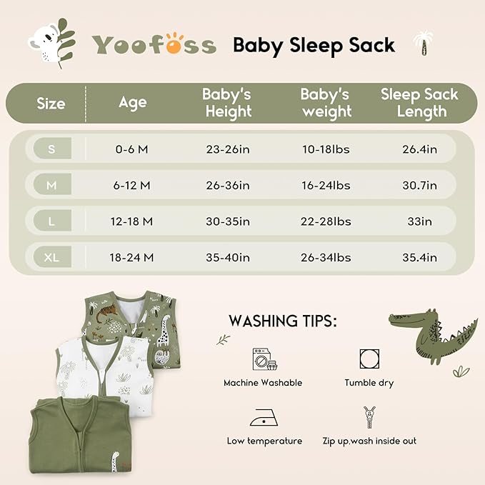 Yoofoss Baby Sleep Sack 12-18 Months 0.5 Tog Wearable Blanket for Baby, 3 Pack 100% Organic Cotton Infant Toddler Sleeping Sack 2-Way Zipper Lightweight Sleep Sack
