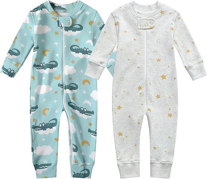 Owlivia Organic Cotton Baby Boy Girl Zip up Sleep 'N Play Pjs, Footless, Long Sleeve