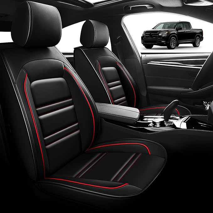 Seat Cover for Honda Ridgeline 2006-2025 | Car Seat Covers Front Seats, Waterproof Seat Protectors, Automotive Front Seat Covers (Front Seat, Black&Red Line)