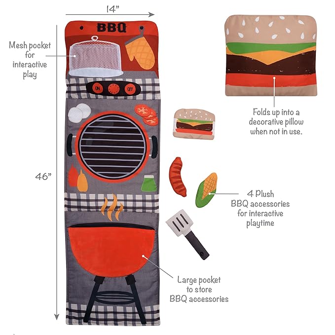 Lambs & Ivy Interactive 2-n-1 Soft Toddler Hamburger/Barbeque Pillow Play Set