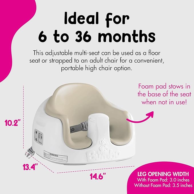 Bumbo 3-in-1 Multi-Seat for 6 to 36 Months, Travel Baby Feeding & Play Floor Seat, All-in-One Portable Booster with Tray & Toddler High Chair, Taupe