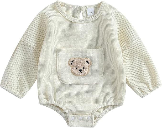 Douhoow Cute Baby Sweatshirt Romper Waffle Knit Baby Clothes Infant Girl Boy Fall Winter Outfits