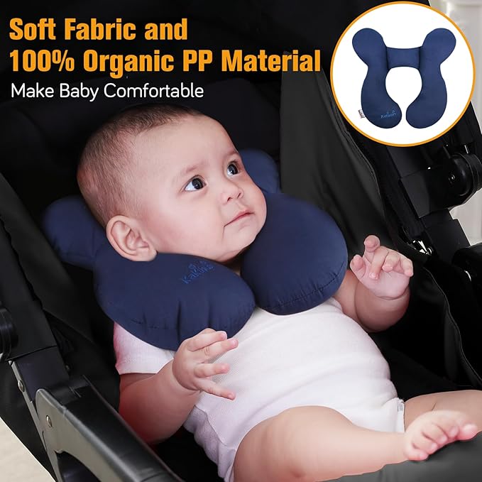 KAKIBLIN Baby Travel Pillow, Infant Head and Neck Support Pillow for Car Seat, Pushchair, for 0-1 Years Old Baby (Blue)