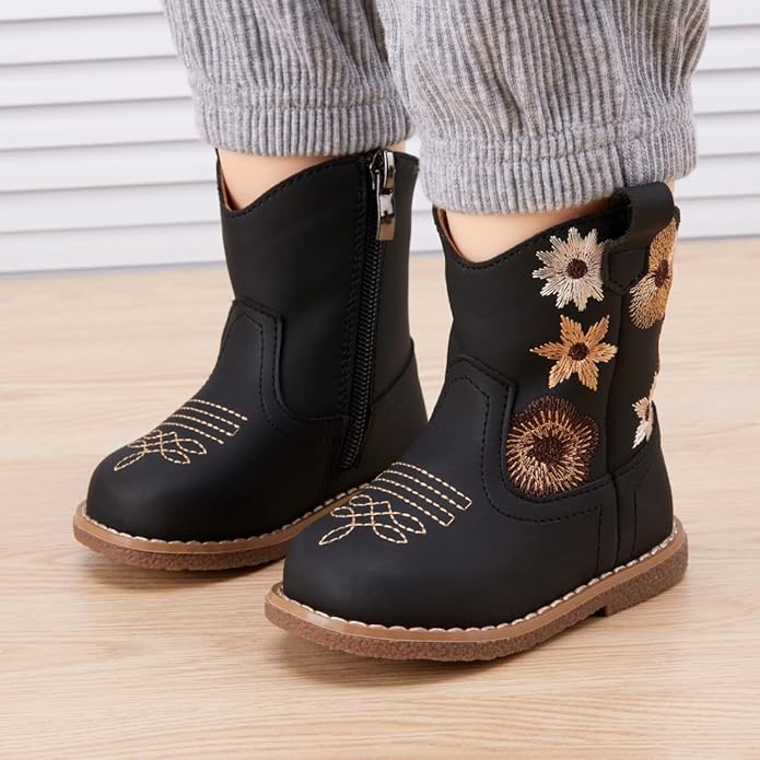 BMCiTYBM Baby Cowboy Cowgirl Boots Infant Western Shoes Boys Girls Round Toe Boots All Seasons 6-24 Months