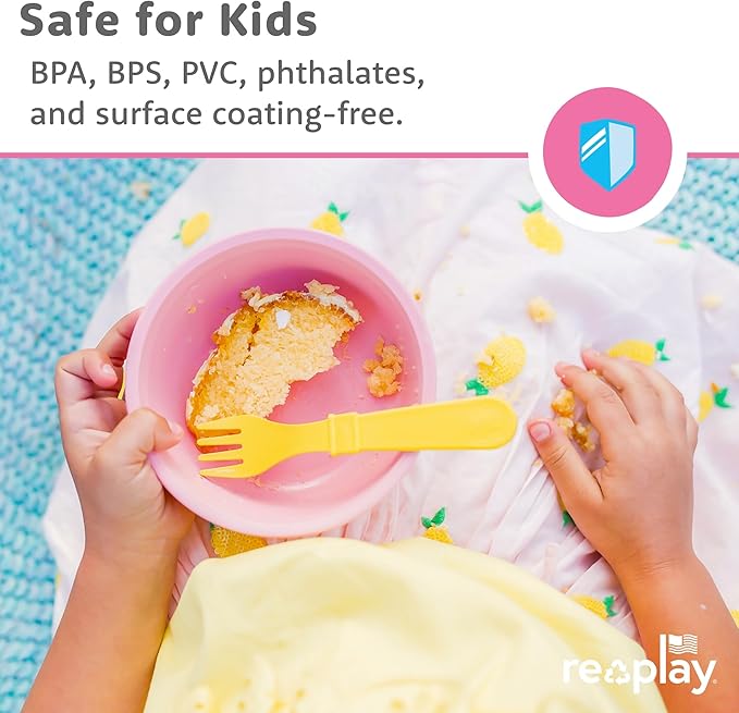 Re-Play 12 oz. Toddler Bowls Set of 4 - Kids Deep-Walled, Durable & Reusable Snack and Meal Bowls, Dishwasher & Microwave Safe, BPA-Free, Made in USA from Recycled Plastic, Desert Roses
