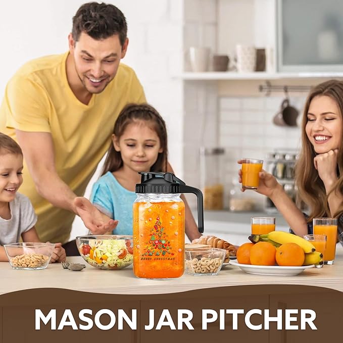 Breast Milk Pitcher,Mason Jar Pitcher with Lid Double Leak Proof, Breastmilk Storage Containers for Fridge, Glass Jug for Sun Tea, Juice, Cold Brew Coffee(Christmas tree）