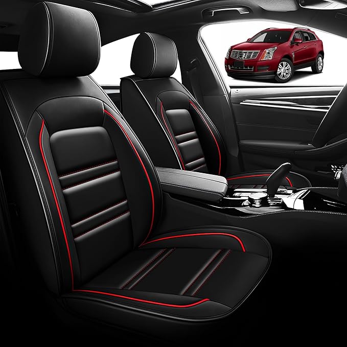 Seat Cover for Cadillac SRX 2004-2016 | Car Seat Covers Front Seats, Waterproof Seat Protectors, Automotive Front Seat Covers (Front Seat, Black&Red Line)