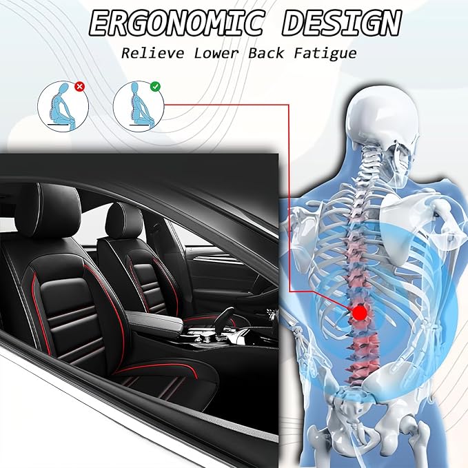 Seat Covers for Cadillac SRX 2004-2016 | 5-Seats Leather Seat Covers, Easy to Install Automotive Seat Covers Full Set (Full Set, Black&Red Line)