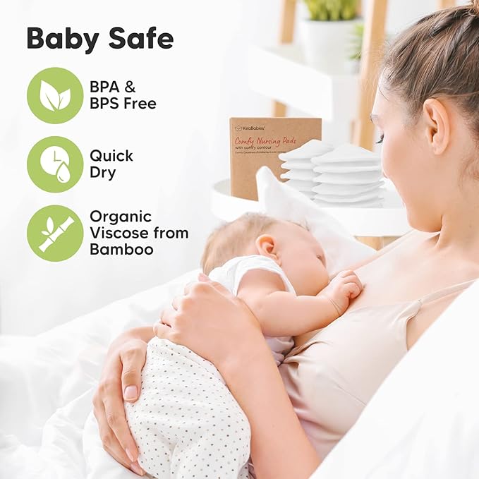 Organic Nursing Pads - 14 Washable Viscose Derived from Bamboo Breastfeeding Pads, Wash Bag, Reusable Breast Pads for Breastfeeding, Nipple Pads for Breastfeeding Essentials(Soft White, L 4.8")