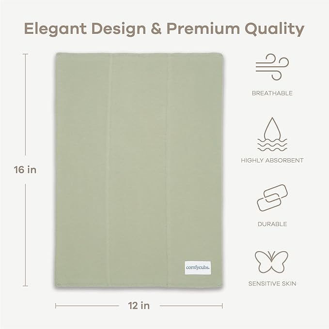 Comfy Cubs Baby Burp Cloths Set (Pack of 6) - Large, 6-Layer, Ultra Absorbent 100% Cotton for Infant Spit-Up, Drool, and Messes - Soft, Gentle, Thoughtful New Born Baby Gifts, Sage