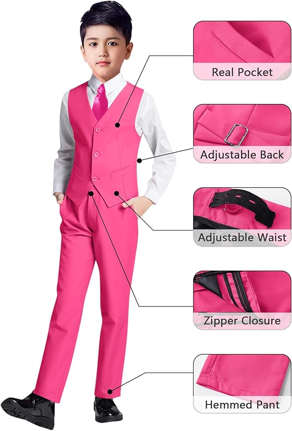 YuanLu Boys Suit for Kids Tuxedo Wedding Ring Bearer Outfit, 5 Piece Boy Slim Fit Formal Suits with Adjustable Waist