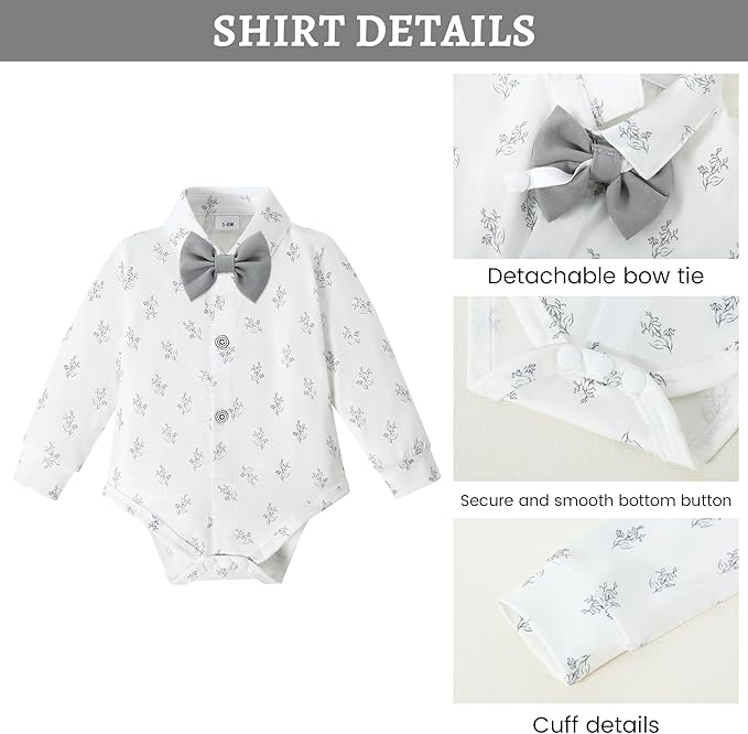 SANMIO Baby Boy Clothes Suits Infant Gentleman Outfit Collared Dress Shirt+Vest+Tie+Corsage+Pants 5Pcs Baby Suit Sets