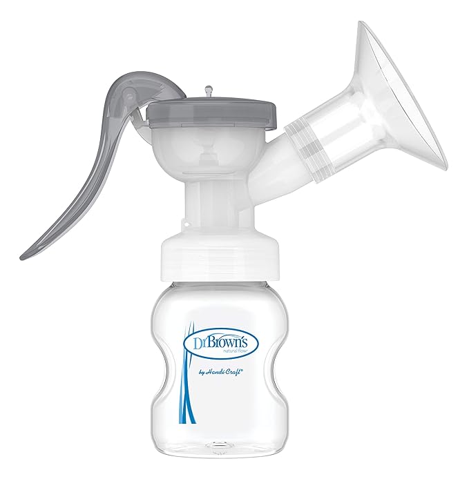 Dr. Brown's Manual Breast Pump with SoftShape 100% Silicone Shield (B,25mm flange) & Anti-Colic Options+ Wide-Neck Baby Bottle 5 oz/150 mL,with Level 1 Slow Flow Nipple
