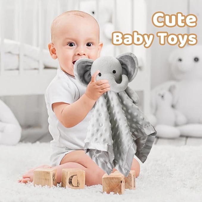 Pro Goleem Elephant Loveys for Babies Soft Security Blanket Infant Snuggle Toy Stuffed Animal Blanket Baby Registry Search Baby Boy Gifts for Infant and Toddler Gray 16 Inch