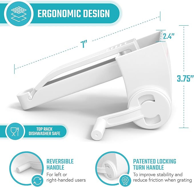 Parmesan Cheese Grater Hand Crank, Restaurant-Grade Rotary Cheese Grater Handheld Italian Style with 2 Stainless Steel Drum Blades is Dishwasher Safe & Easy to Clean