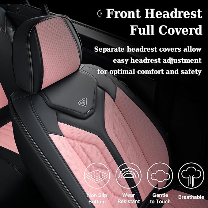 Coverado Front Seat Covers, Car Seat Covers Front Seats, Leather Seat Covers for Cars, Automotive Seat Covers Car Seat Protector Car Accessories Fit for Most Sedans SUV Pick-up Truck(Black&Pink)