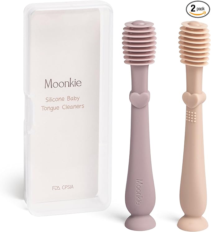 Moonkie Baby Tongue Cleaner, Toddler Toothbrush, Baby Oral Cleaner Newborn Kit for 3 Months+, 2 Pcs (Blush/Pale Mauve)