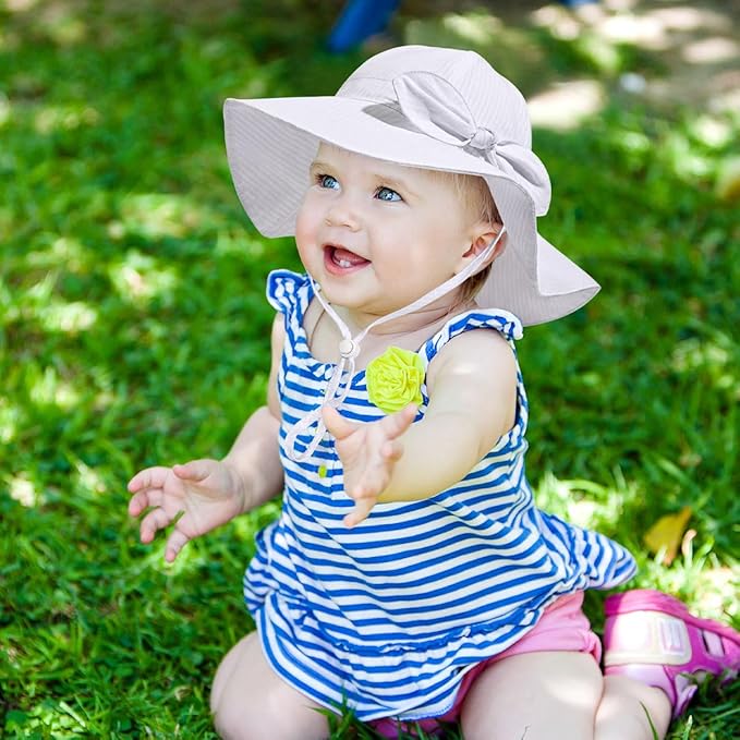 Baby Girl Sun Hat Summer Foldable Beach Hats with UPF50+ Sun Protection Wide Brim Toddler Bucket Hat Cap