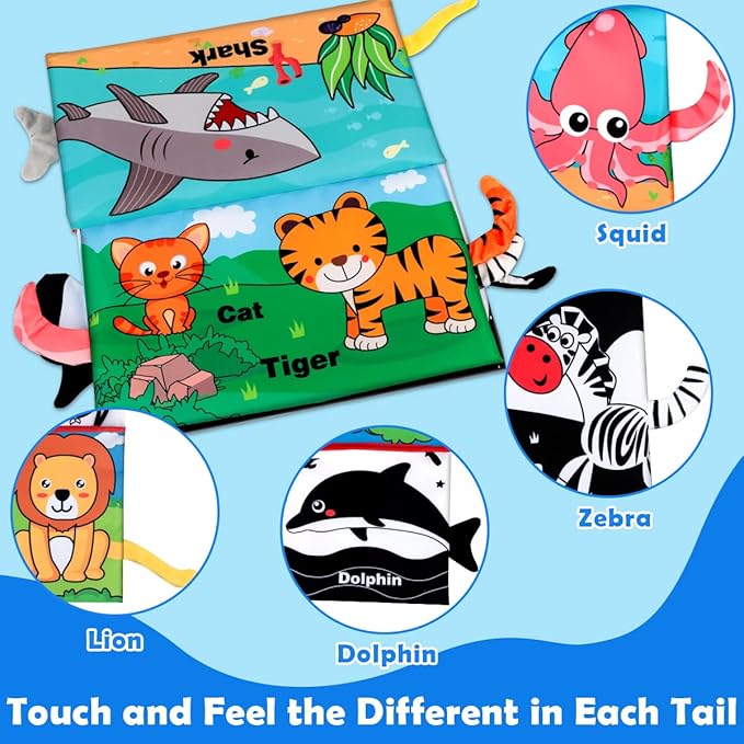 Baby Toys 0-6 Months - Tummy Time Toy Baby Mirror Infant Toys with Cloth Book - Black and White High Contrast Baby Toy for Newborn - Montessori Sensory Toy 0 2 3 4 5 6-12 Months Boy Girl Shower Gifts