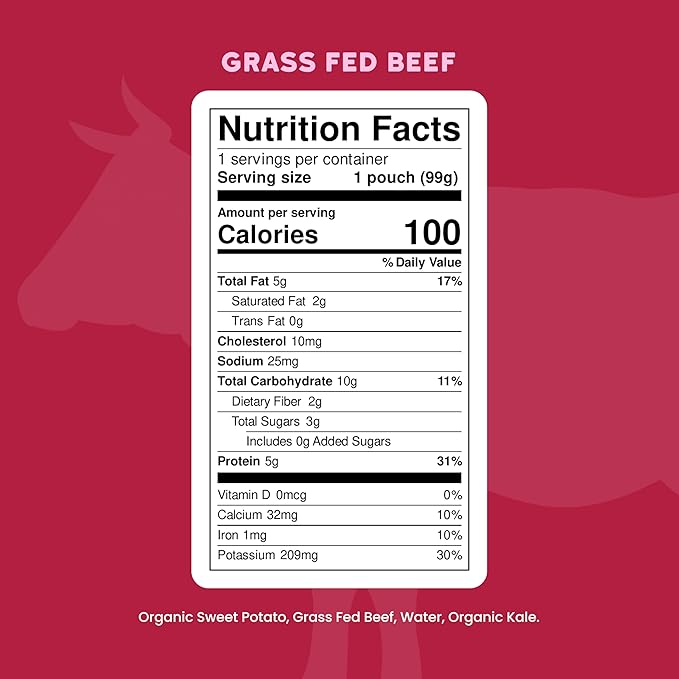 Serenity Kids 6+ Months Baby Food Pouches Puree Made With Ethically Sourced Meats & Organic Veggies | 3.5 Ounce BPA-Free Pouch | Grass Fed Beef, Kale, Sweet Potato | 1 Count