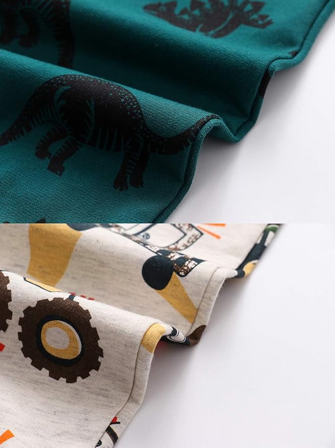 HUAER& Baby Boy's Jogger Pants Dinosaur Car Animal Print Drawstring Elastic Sweatpants 2-Pack