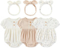 Newborn Baby Girl Clothes Cotton Bubble Romper Floral Short Sleeve Bodysuit 3 Pack