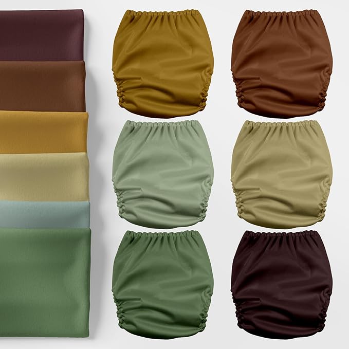 Mama Koala 3.0 Cloth Diapers for Babies with AWJ Lining, 6 Pack with 6 Natural Cloth Diaper Inserts - Reusable and Washable Pocket Diapers (Pinetree Cabin)
