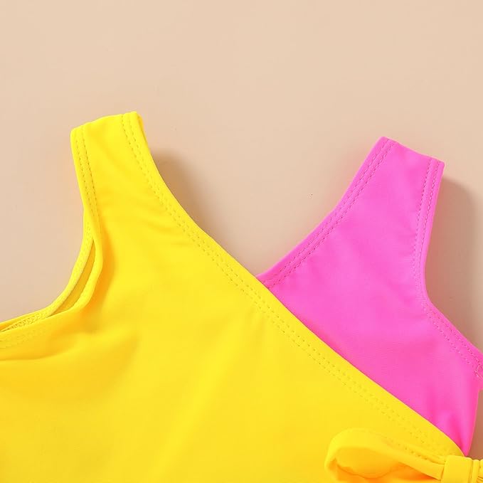 Happy Town Toddler Swimsuit Girl One Piece Bathing Suit Color Block Swimwear Baby Summer Beach Wear