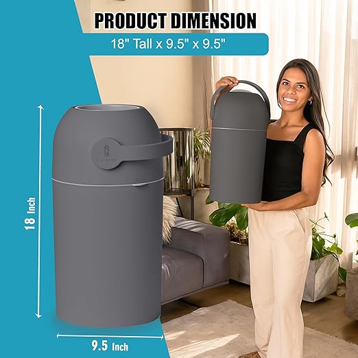 L.A. Baby Magic Diaper Pail - Patented 100% Odor-Free System with Child-Safe Lock - Award-Winning Design - No Refills Required - Works with Regular Trash Bags - Gray
