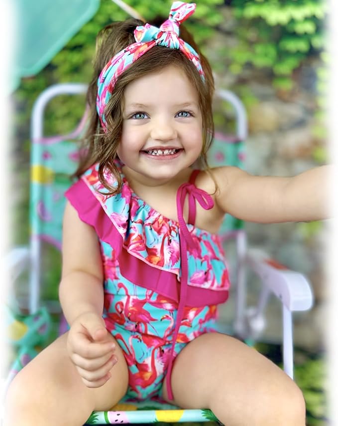 Toddler Baby Girls Ruffles Bikini One Piece Swimsuits Floral Off Shoulder Swimwear Beach Bathing Suit
