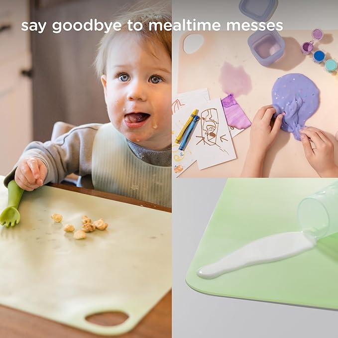 Olababy Fold N Go Silicone Placemat w Travel Case | Dishwasher Safe, BPA Free, Non-Slip, Waterproof | Mini Dining Mat for Infants, Babies, Toddlers and Kids (1, Pearl)