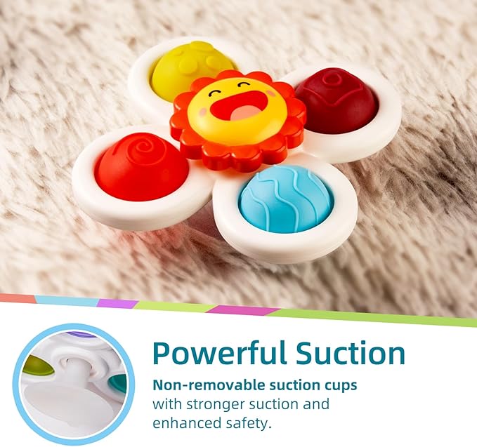 LiKee Strong Suction Cup Fidget Rotating Sensory Bath Toys for Baby, Airplane Car Travel Table & Window Toys for Toddler Boys and Girls, 10+ Months