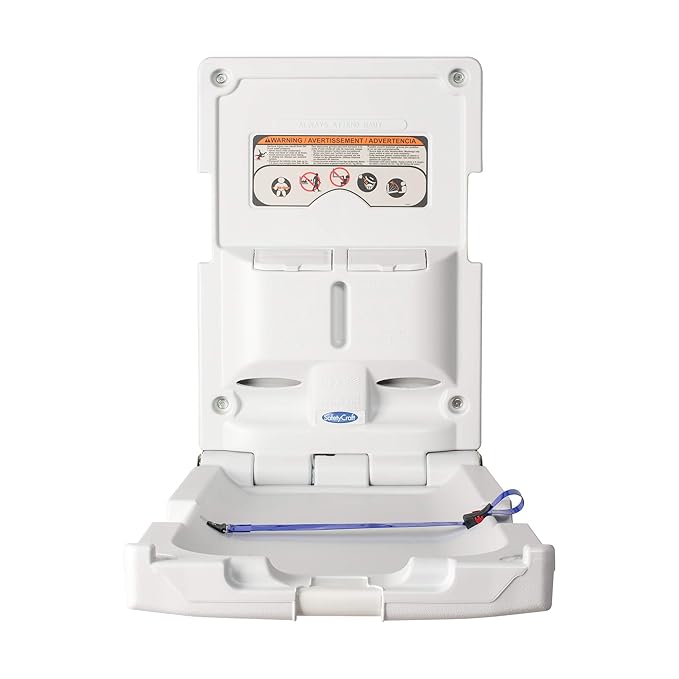 SafetyCraft Vertical Baby Diaper Changing Station, Wall Mounted, Built in Liner Dispenser, One Handed Adjustable Safety Strap (100-EV-SC) - Light Gray