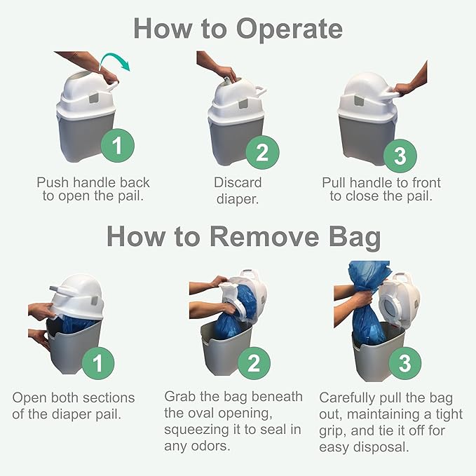 Foundations Mini Diaper Pail with Airtight Lid - Durable & Odorless Diaper Disposal, Large Capacity, Holds up to 30 Newborn Diapers, Refill with Any Bags - Gray