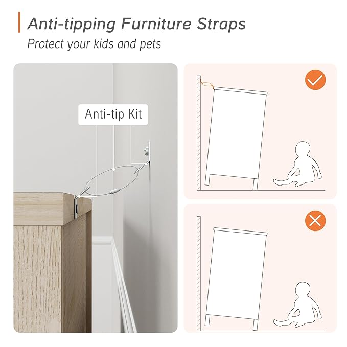 WAMPAT 8 Drawers Dresser Chests for Bedroom, 3-in-1 Modern Light Oak Wood Closet Storage Organizer Furniture with Door and Adjustable Shelves for Kids Room, Nursery, 94.4" Wide