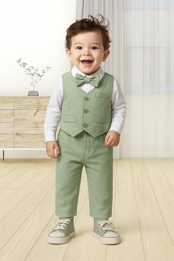 Baby Boy Clothes Suits Infant Gentleman Wedding Outfit Formal Dress Shirt Vest Bowtie Pants 4Pcs Baby Suit Sets