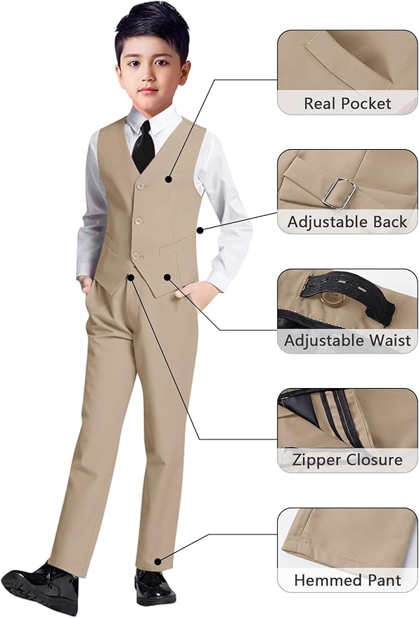YuanLu Boys Suit for Kids Tuxedo Wedding Ring Bearer Outfit, 5 Piece Boy Slim Fit Formal Suits with Adjustable Waist