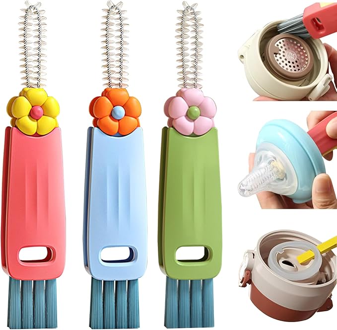 FANTEXY 3 in 1 Cup Lid Cleaning Brush Set, 3 Pieces Multifunctional Bottle Cleaning Brush, Bottle Cleaner Brush for Coffee Cups Lid Gap, Portable Cup Lid Cleaning Tools Cleaner Brush